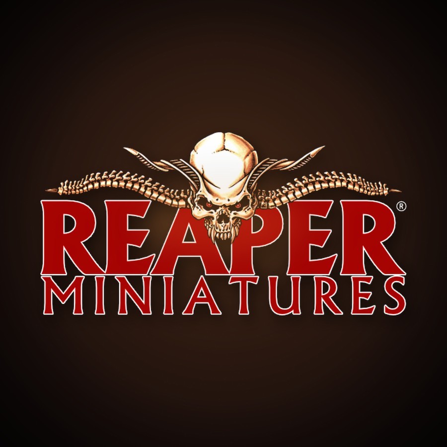 Reaper Miniatures logo on a torch-lit dungeon backdrop